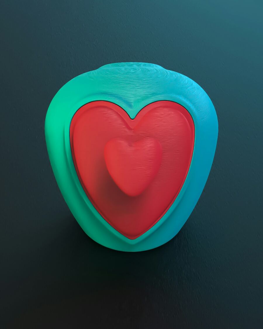 Red heart set inside a teal shell