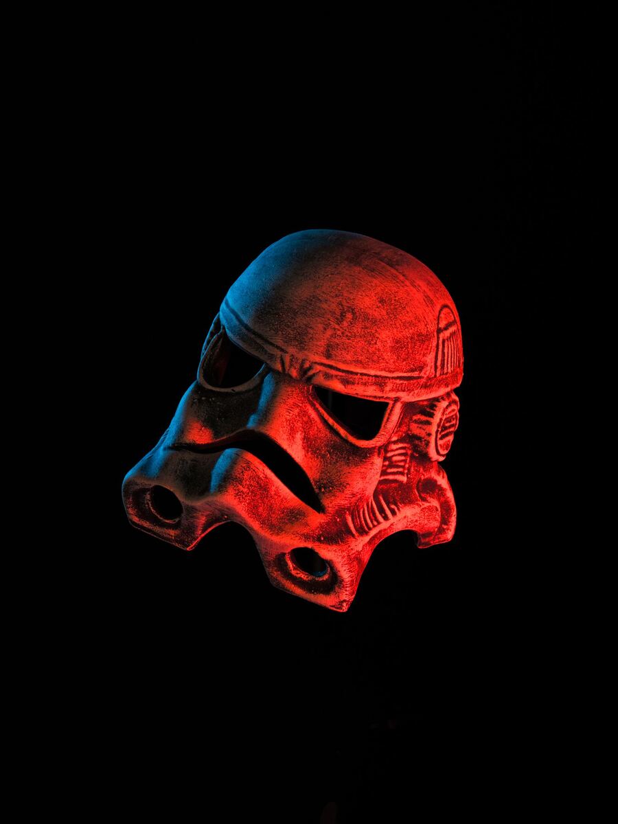 Helmet lit in red and blue