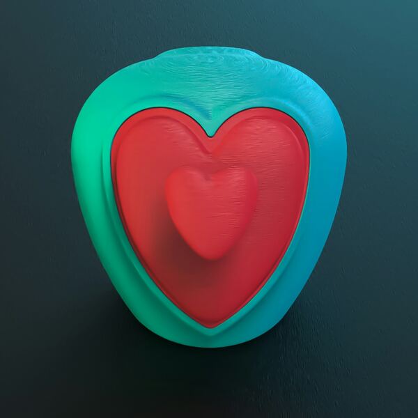 Red heart inside a teal shell